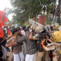 പോക്സോ കേസിൽ പ്രതിയായ എസ്എഫ്ഐ നേതാവിനെ അറസ്റ്റ് ചെയ്യാതെ പൊലീസ് ഒത്തുകളിക്കുന്നെന്നാക്ഷേപം ; എ ബി വി പി നടത്തിയ പാനൂർ പോലീസ് സ്റ്റേഷൻ മാർച്ചിൽ നേരിയ സംഘർഷം
